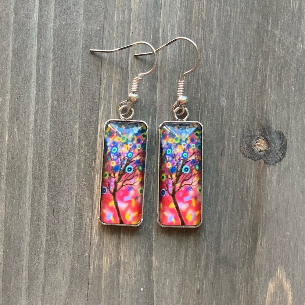 3/$20-Colorful Tree Design Earrings